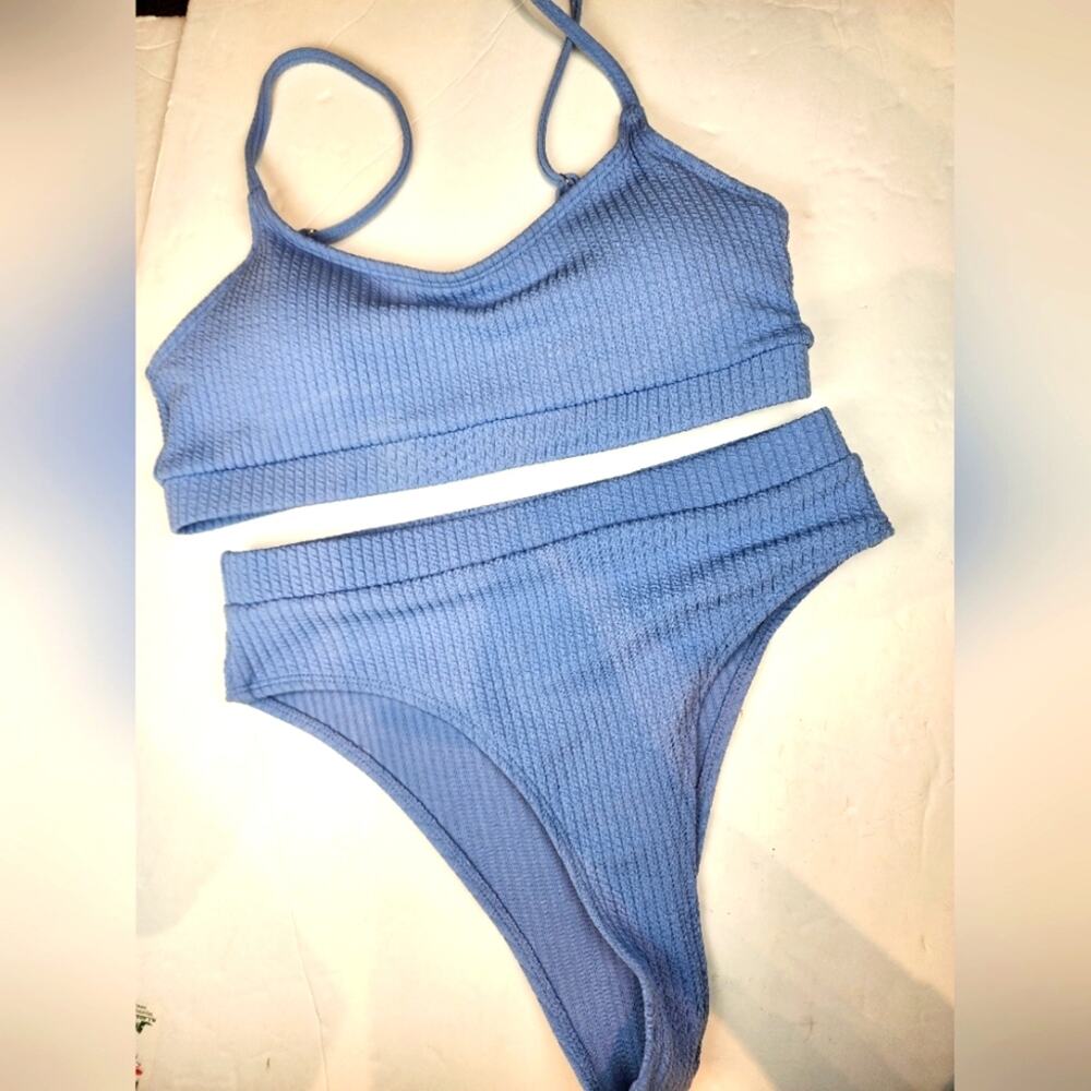 New Blue Two Piece High Waisted Bikini Stretch Tank Swimsuit Size M‎